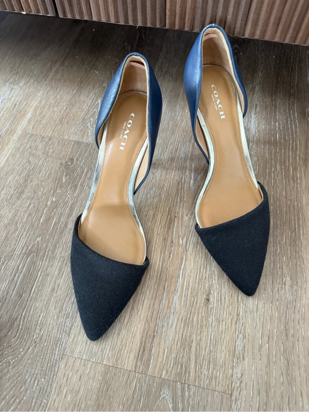 Coach Black D’Orsay Pumps Blue Leather Heels Pointed Toe Size 7B